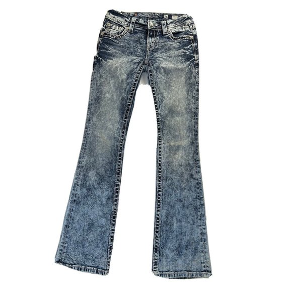 Miss Me Thick Stitched Embellished Wing Pocket Signature Boot Jeans - Picture 1 of 11